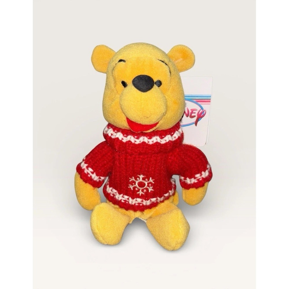 NWT VTG Disney Store Winnie the Pooh‎ 8" Snowflake Sweater Mini Bean Bag Plush